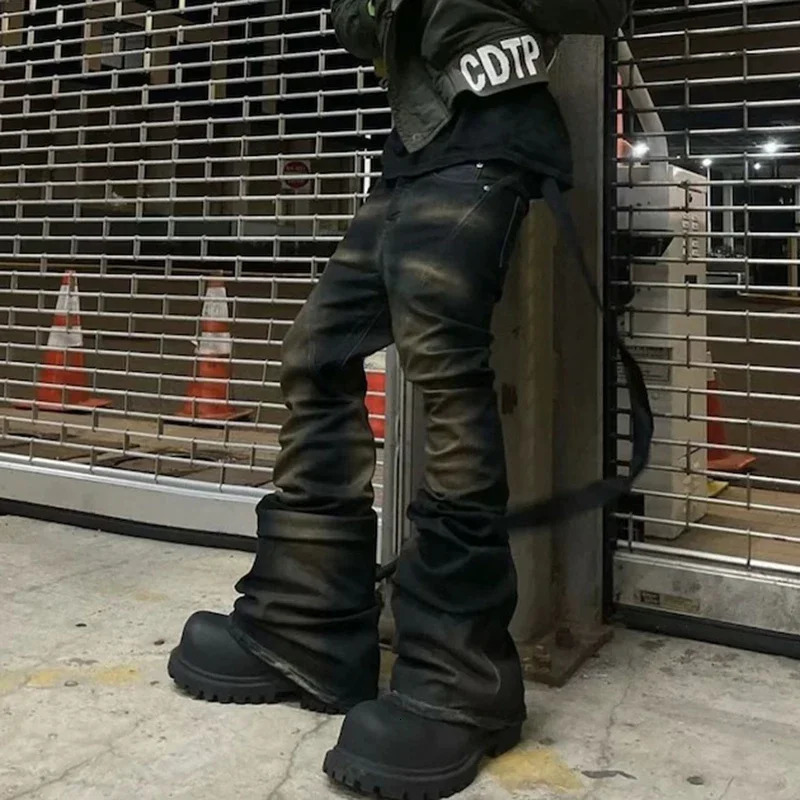 Ropa strapless color washed mini flange jeans mens straight casual bag denim Trouser Hombre loose cargo pants 250312Z