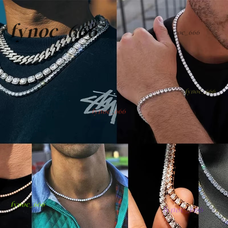Tennis Chain Unisex Moisssanite Necklace Gold Plated 925 Sterling Silver Jewelry Moissanite Tennis Bracelet For Women Man