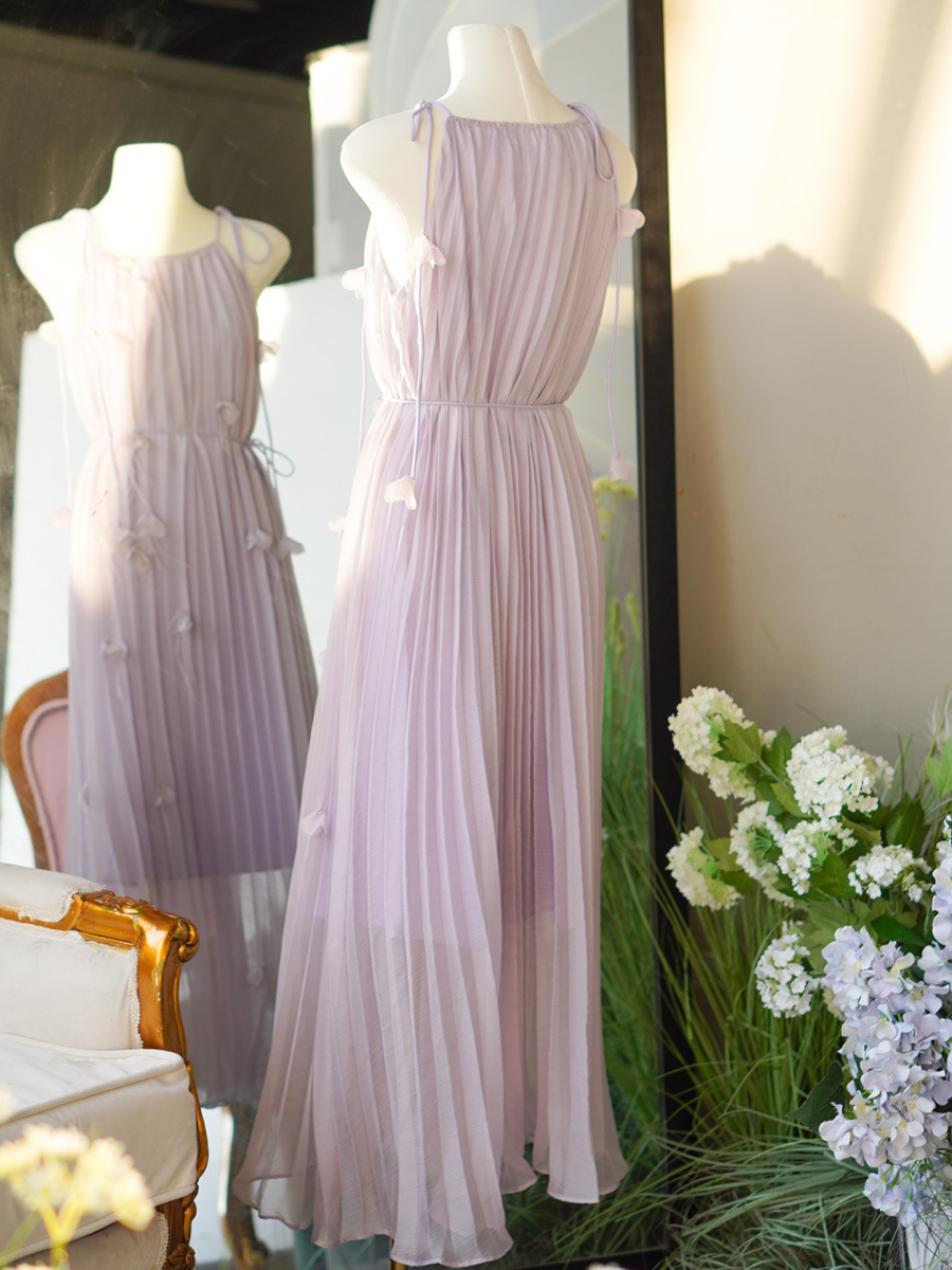 L1856 Handmade Feather Three-Dimensional Decoration Holiday Fairy Suspender Long Dress Wedding Morning Shoot Loose Pleated Dress