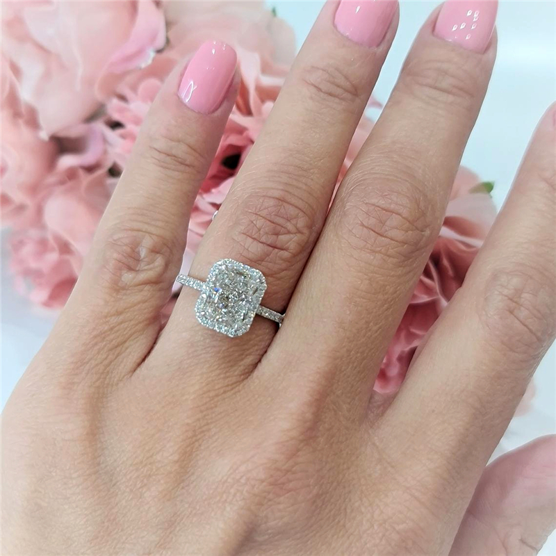 Jewelry IGI Certified 2.0 Carat E VS1 14K White Gold Radiant Lab Diamond Engagement Ring Promise Ring CVD Diamond Halo Womens Wedding Ring