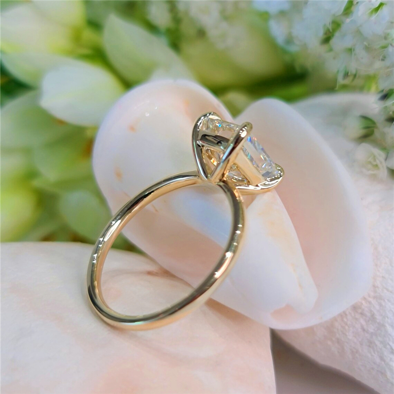 Jewelry 14K Yellow Gold Radiant Lab Grown Diamond Engagement Ring CVD Lab Grown E VS1 Radiant Cut Diamond Solitaire Promise Womens Gold Ring