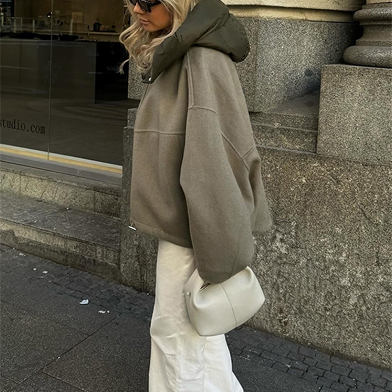 Autumn Bomber Jacket For Women Casual Zipper Hooded Short Coats Female Vintage Street Pockets Outerwear 250314