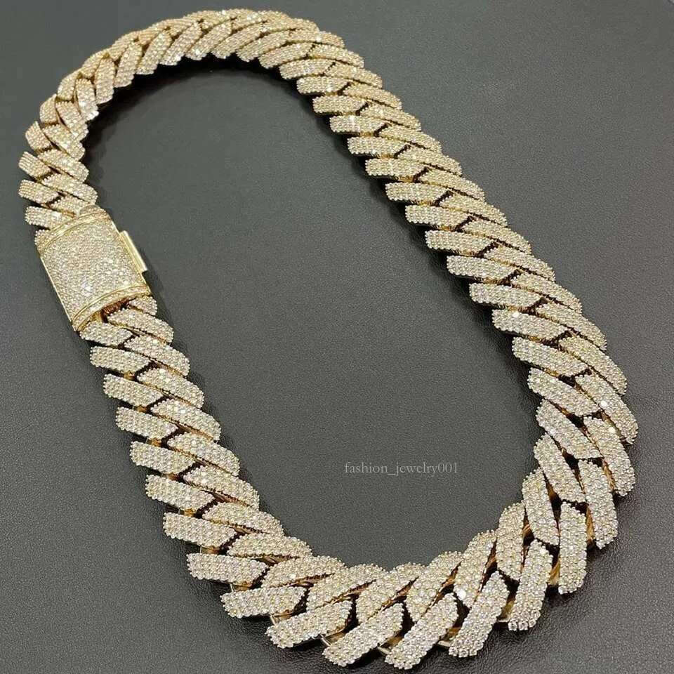 Bulky Prong Setting 20Mm 4 Rows Sterg Sier Iced Out VVS Moissanite Cuban k Chain