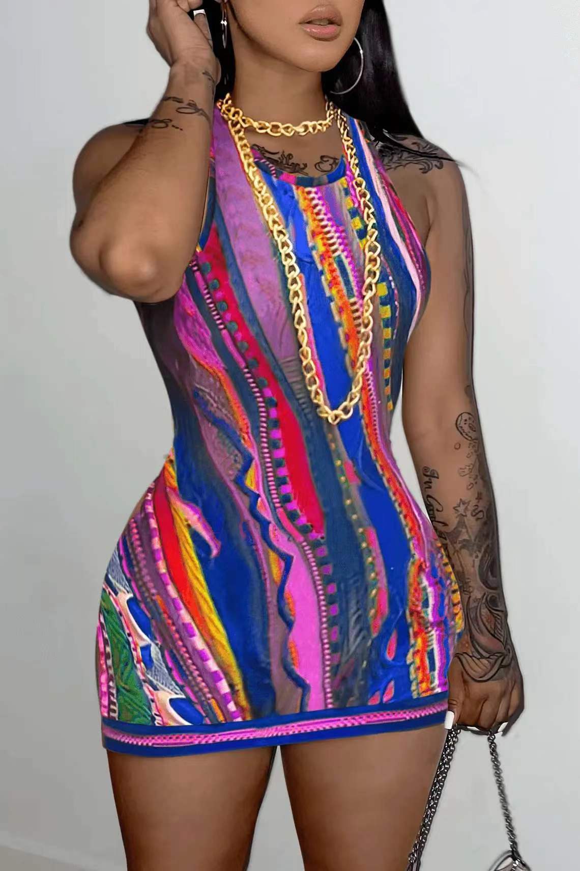 Summer new abstract print sexy sportswear designer women's multi-color vest shorts set 2026