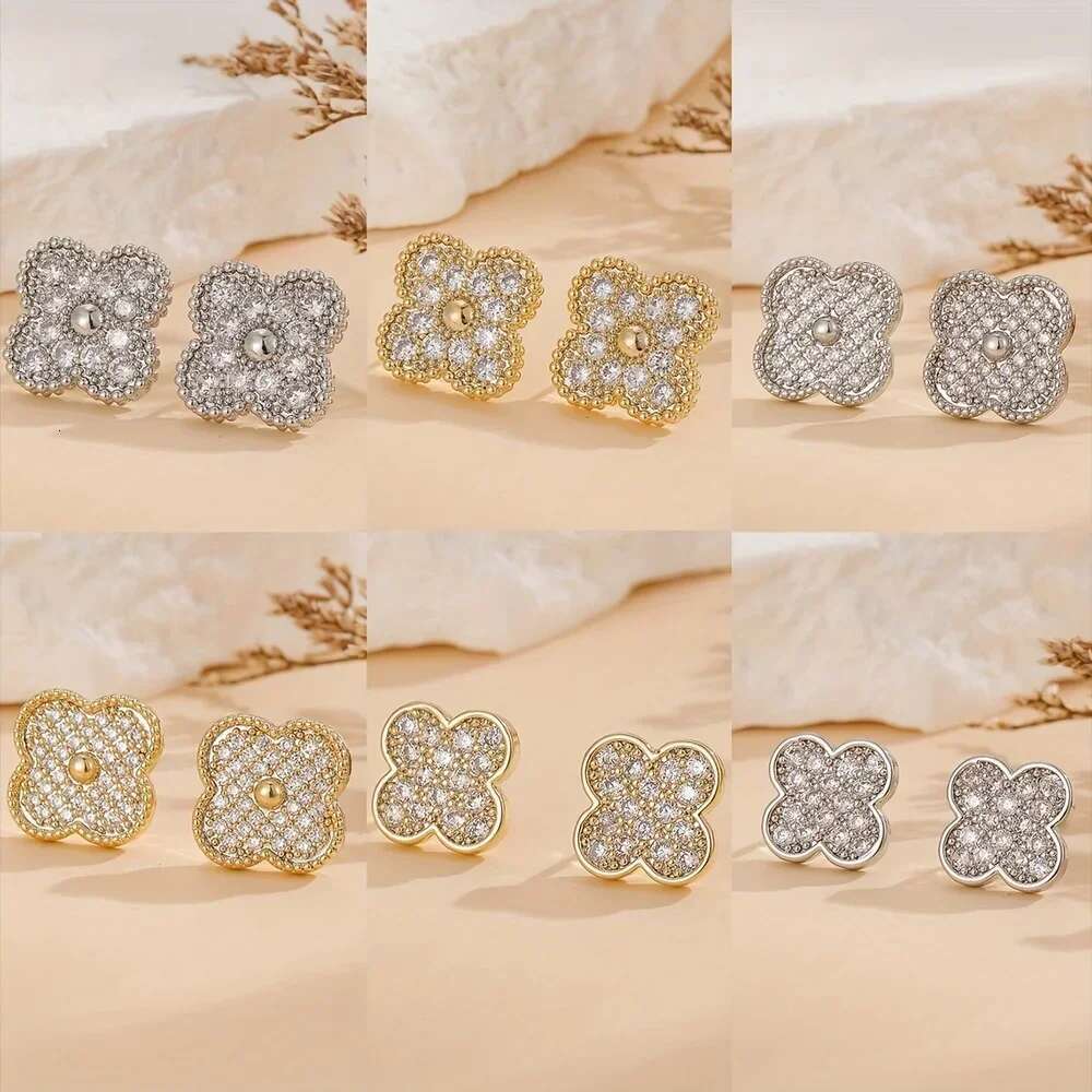 Micro Inlaid Zircon Series Four Leaf Lucky Earrings A Sweet And Romantic Holiday Gift For Girls