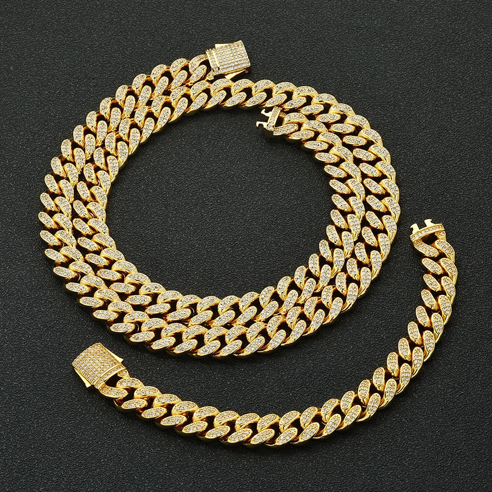 VVS 2025 Glamorous 12mm Ice Out Cuba Link Chain Womens 2Row CZ Stone Miami Necklace Hip Hop Jewelry Set y Gift 250317