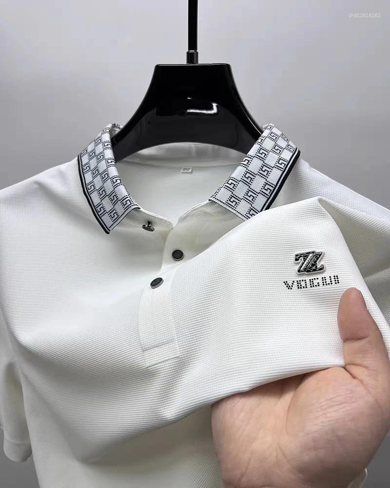 Men's Polos High End Brand Short Sleeve POLO Shirt Cool Summer Ice Silk Fashionable High-end Design Printed Breathable Casual T-shirt