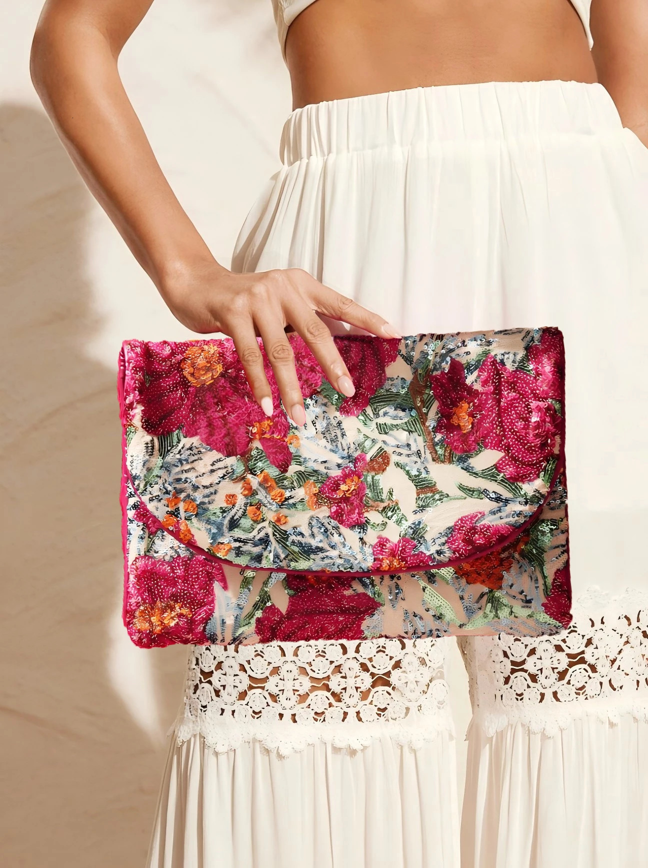 Womens elegant random shiny sequin patterned flip bag large capacity envelope bag suitable for wedding banquets 250311