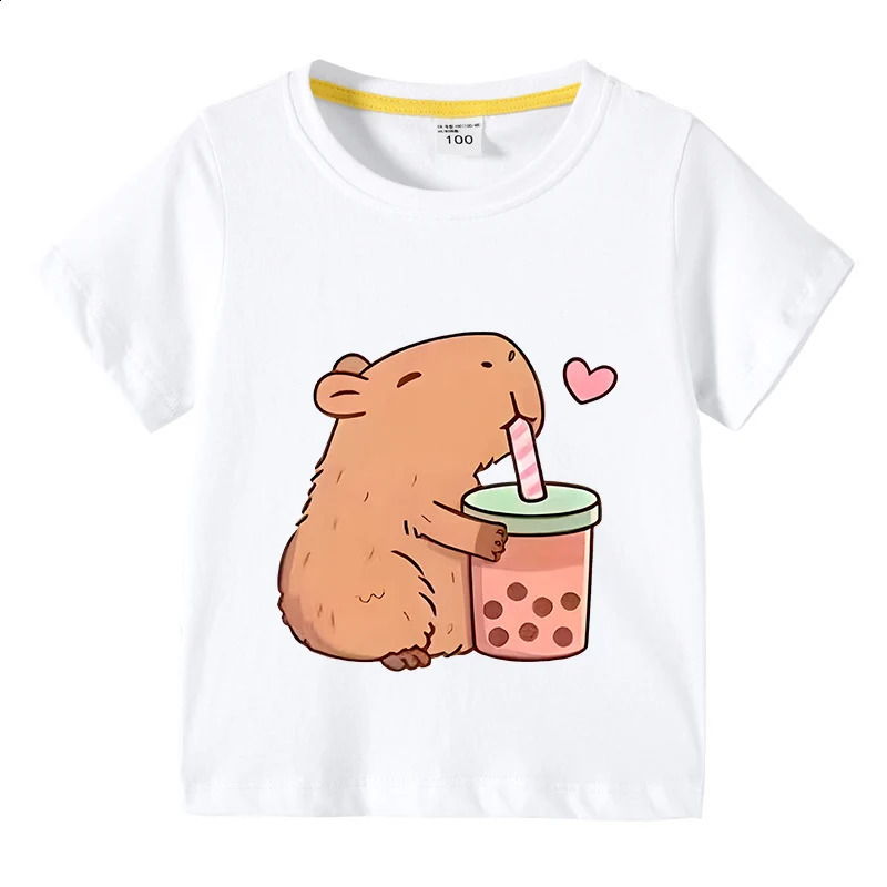 Capybara Kids Basic T-shirt 3 to 10 Years Children Casual Clothes Boys Girls Round Neck Tops Kids Capibara Birthday Gifts 250317