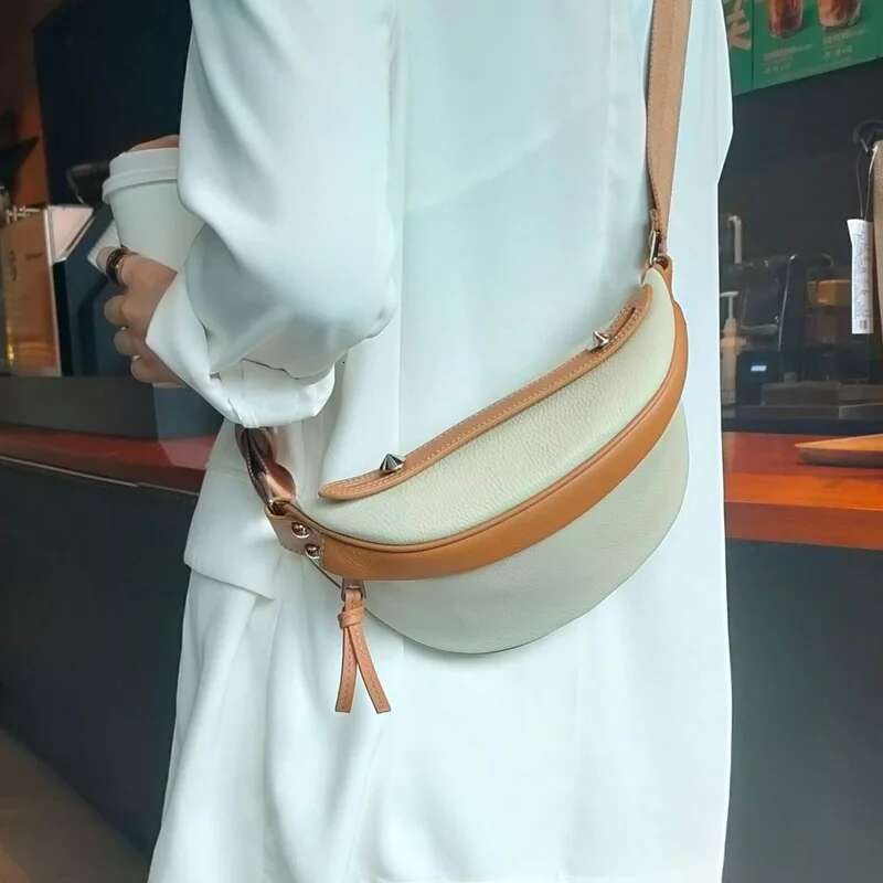 Women Genuine Leather Chest Lady Fashion Crossbody Shoulder Bungee Waist Bag Female Light Soft Messenger Purse 2023 New