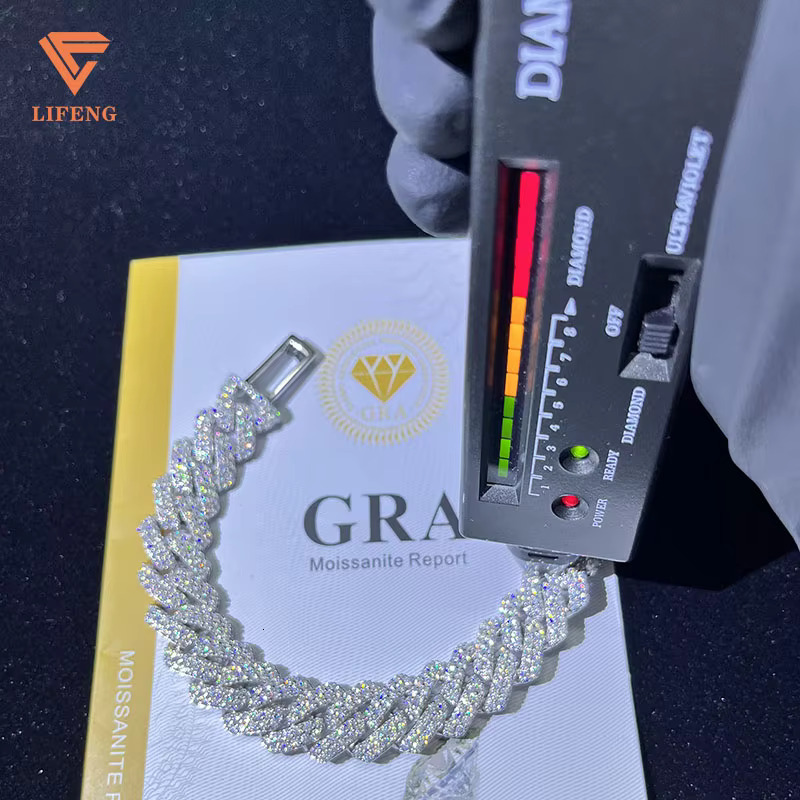 14mm Custom Fashion Jewelry Cuban Link Chain Bracelets White Gold Plated 925 Silver Vvs Moissanite Bracelet for Men and Women