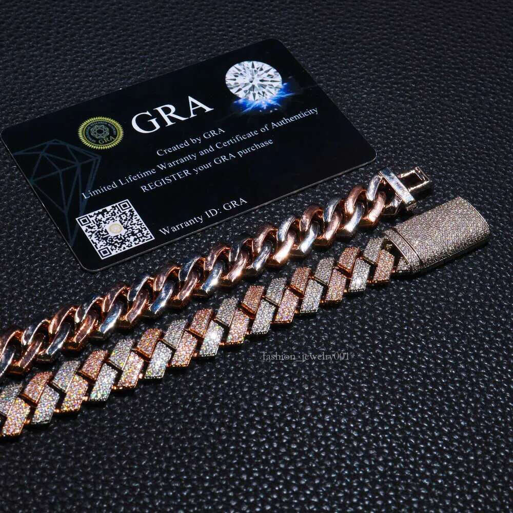 In Stock Drop Shipping Sier Men Rose Gold Solid Heavy Fashion Thick 13MM Iced Out Dia VVS D Color Moissanite Cuban Chain