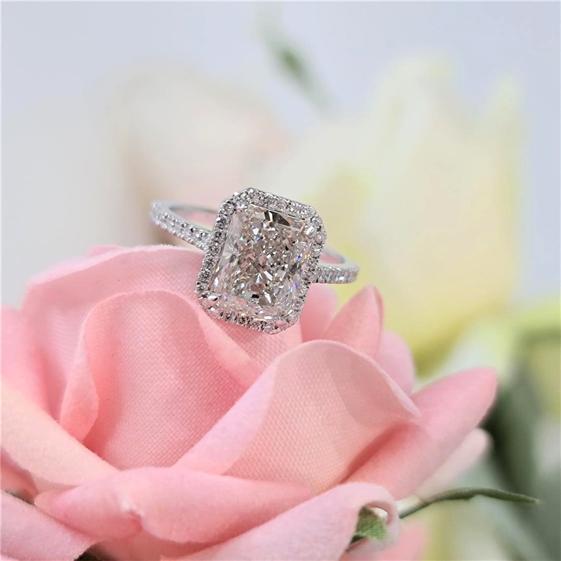 Jewelry IGI Certified 2.0 Carat E VS1 14K White Gold Radiant Lab Diamond Engagement Ring Promise Ring CVD Diamond Halo Womens Wedding Ring