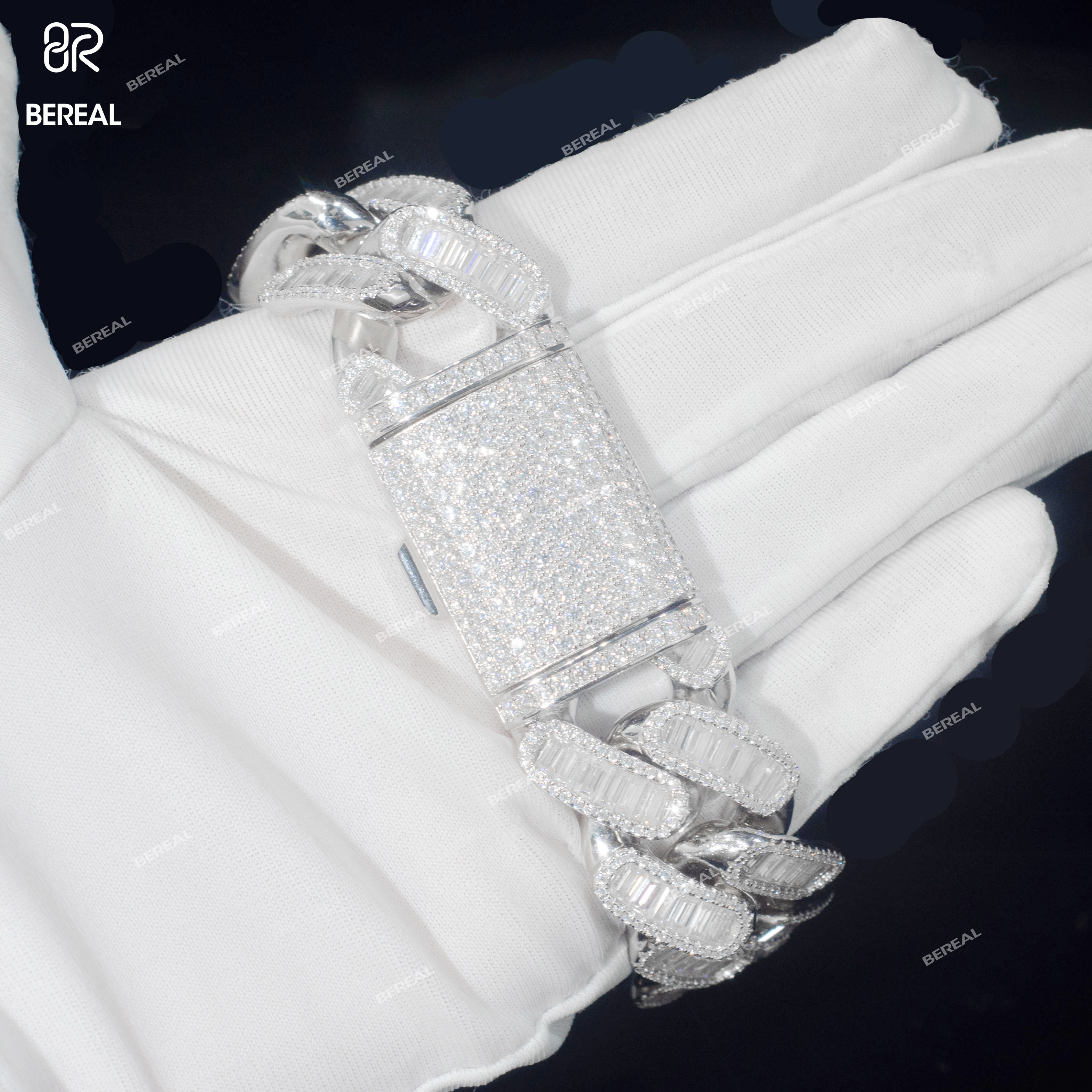 Custom Vvs Iced Out Baguette Moissanite Diamond Cuban Link Chain Hip Hop Bracelet 14K Gold Silver Fine Jewelry Men 15mm