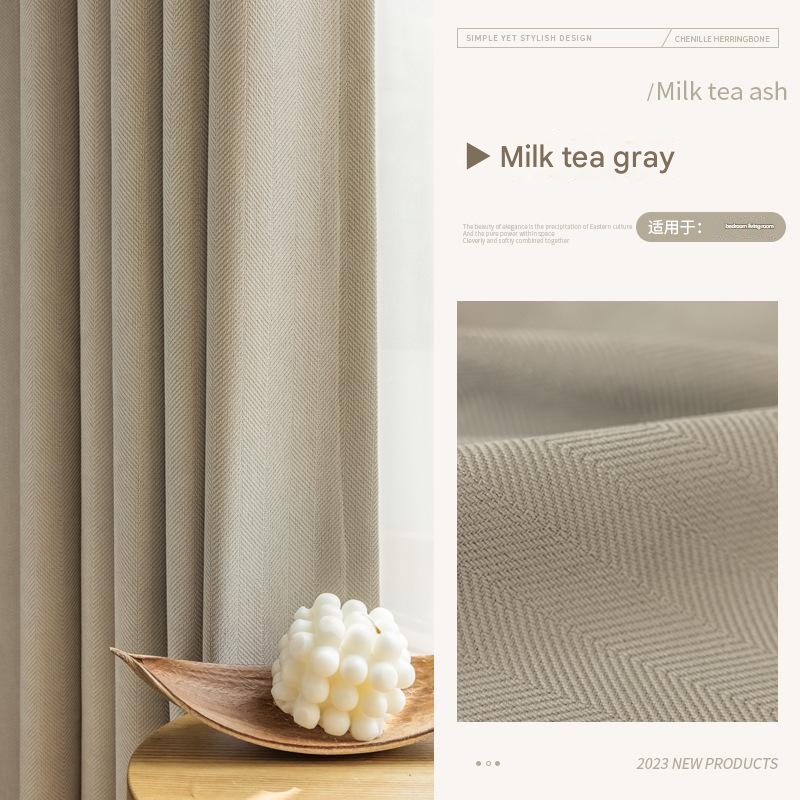D273 herringbone pattern chenille thickened blackout curtain matcha green bedroom new style simple living room bay window