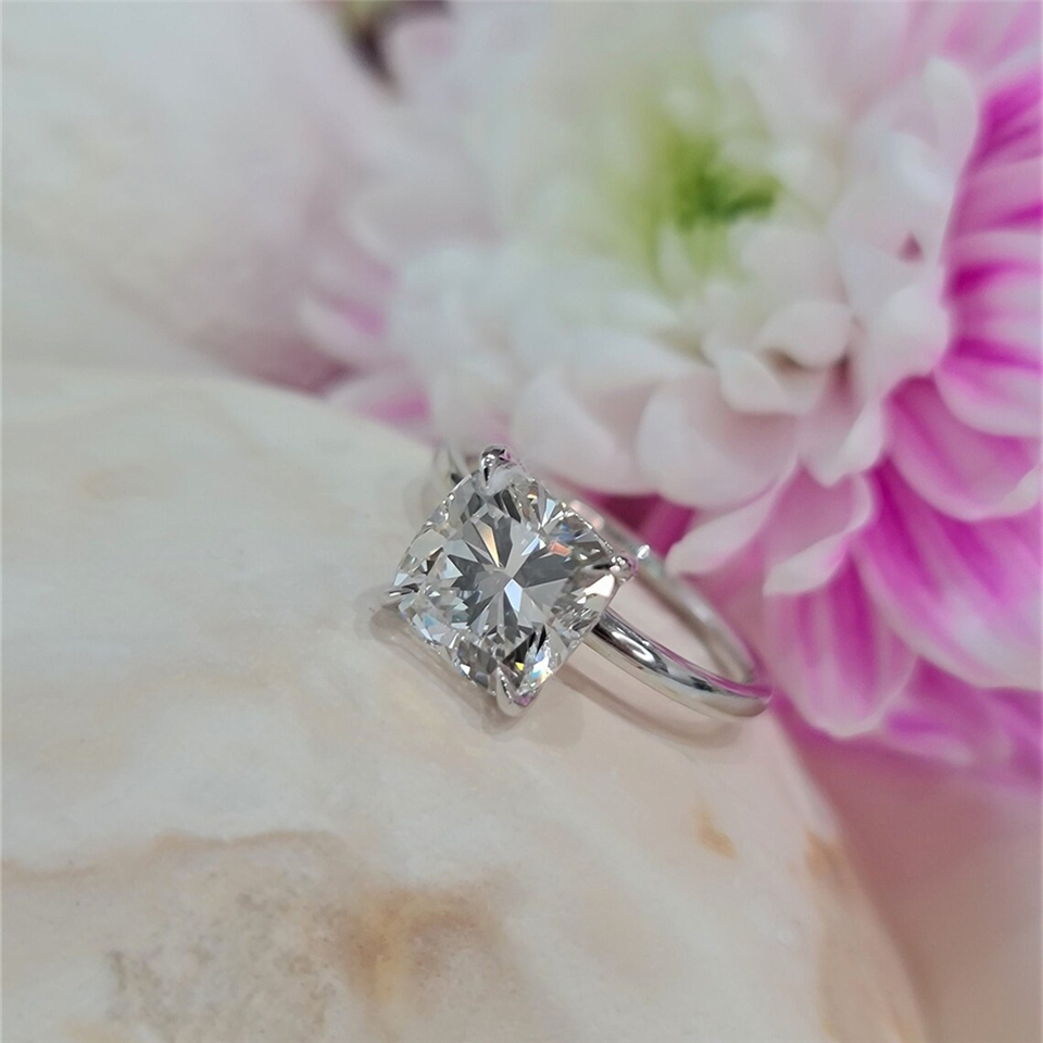 Cushion Cut Lab-Grown Diamond Solitaire Engagement Ring - Jewelry 3 CT E VS1 14K White Gold IGI Certified