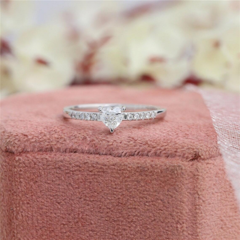 Jewelry 0.5 Carat Heart Cut Lab Grow Diamond Half Band Engagement Ring For Women Real Gold Anniversary Womens Gold Ring