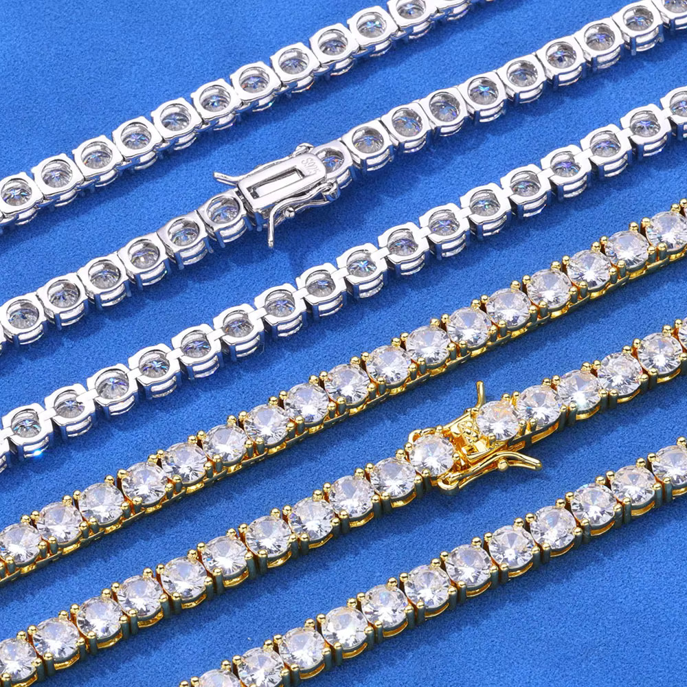 Wholesale 925 Silver VVS Moissanite Diamond Chain Hip Hop Jewelry 4mm 5mm Lced Out Clustered Bracelet 3mm Tennis Necklace Chain