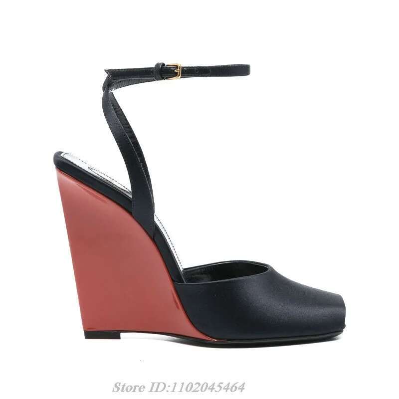 Chic Peep Toe Patent Leather Wedges Sandals Women's 2025 Summer New in Ankle Strap High Heels Designer Party Sexy Shoes