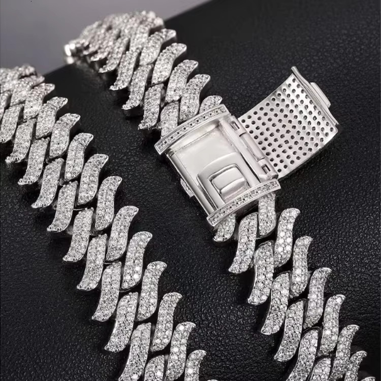 Hip Hop Jewelry 20MM Bling Iced Out Mens Prong CZ Miami Cuban Chain Bracelet Necklace Cubic Zirconia Thorns Cuban Link Chain