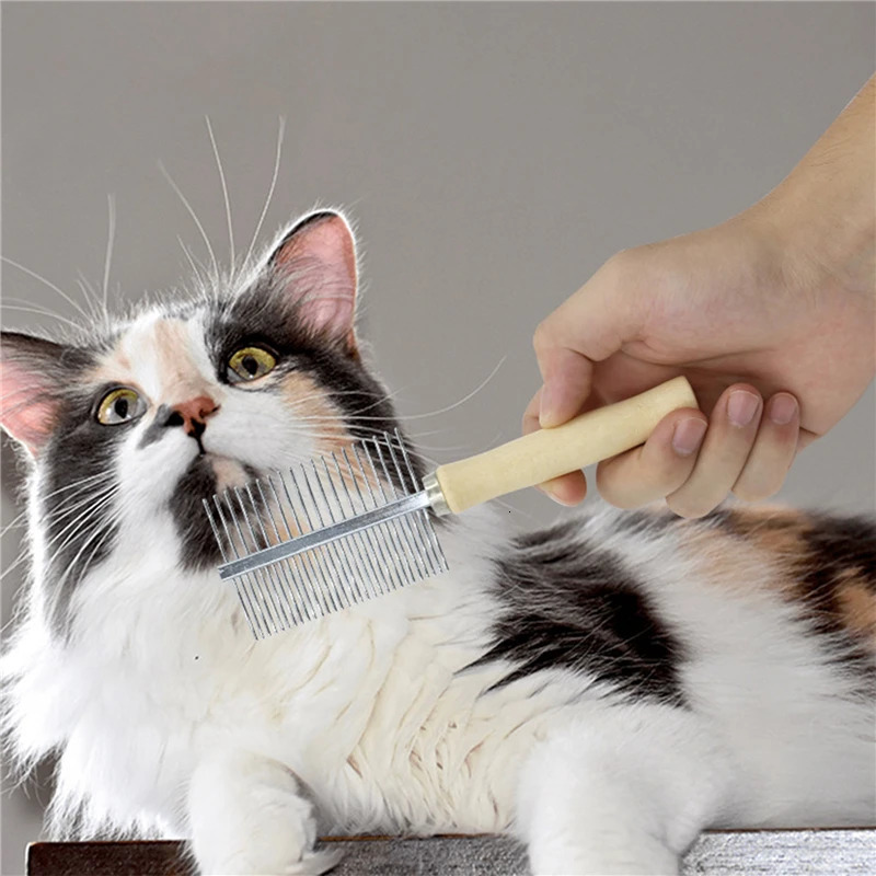 Dog Grooming Equipment Pet Hair Remover Cat Comb Wooden Handle Smooth Brush Accessories y250312