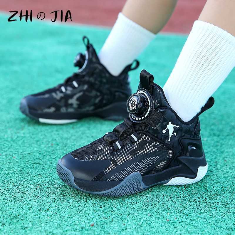 New Arrival Durable basketball shoes with childrens rotating buckle boys mesh breathable sports shoes students fashion trend matching football uniform