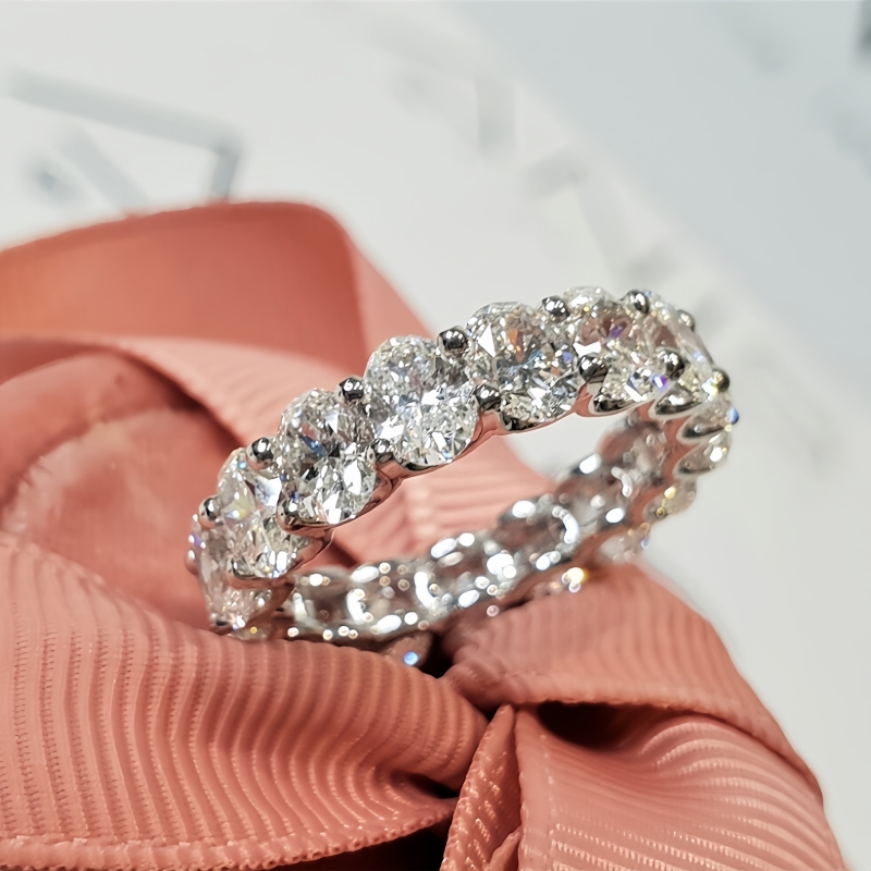 Jewelry Oval Eternity Wedding Ring 3.8*5.3mm Full Eternity Wedding Band Oval Cut Stackable Real Gold Womens Anniversary Ring