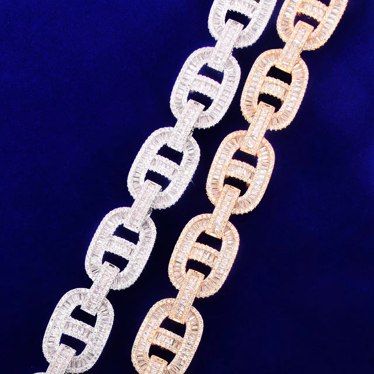 24K Gold 925 Silver 18mm Flooded Ice Cuban Link Chain Moissanite Necklace