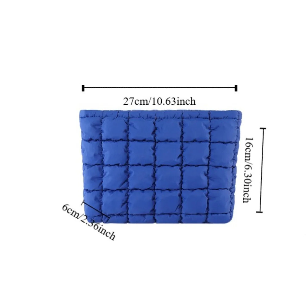 Fashion Puffy Quilted Padded Makeup Zipper Handbag Cotton Clutch Solid Color Storage Cosmetic Bag Lady