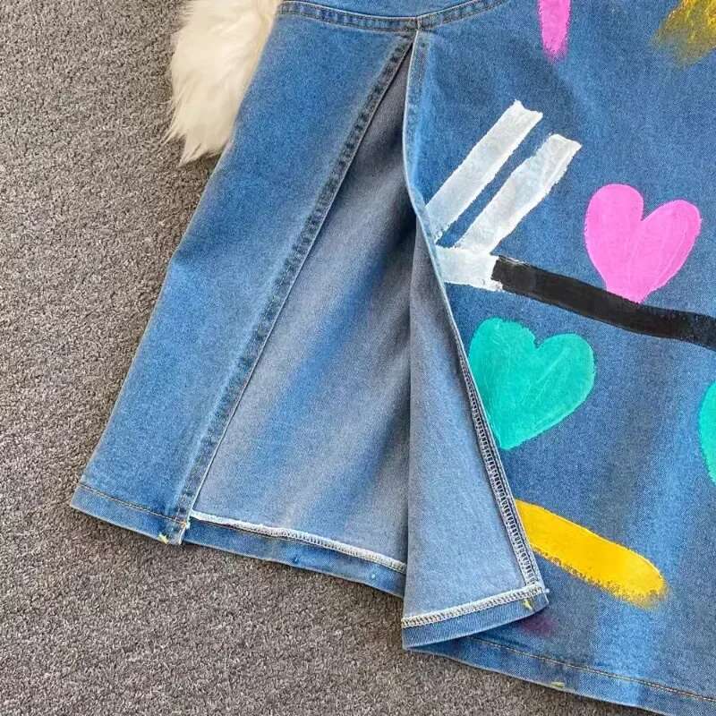 2025 New Graffiti 2-piece Set Women's Collar Long Sleeve Coat High Waist Hip Designer Split Skirt 2025 Autumn New Set5