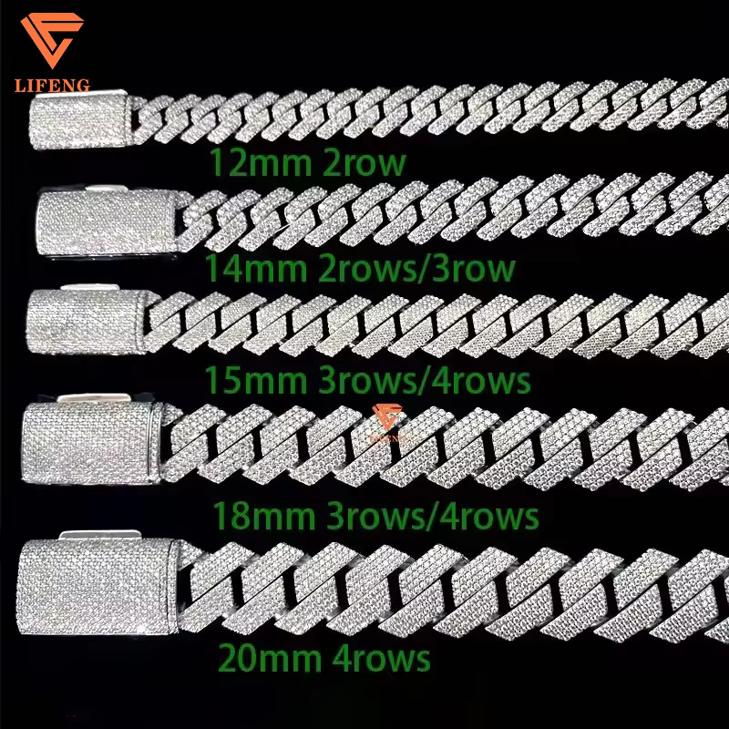 White Gold Plated 925 Sterling Silver VVS Moissanite Diamond Cuban Link Chain Bracelet Iced Out Mossanite Jewelry for Men