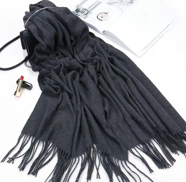 K145 Pure color cashmere scarf women winter warm thick autumn and winter tassel gray shawl men's wool scarf wholesale
