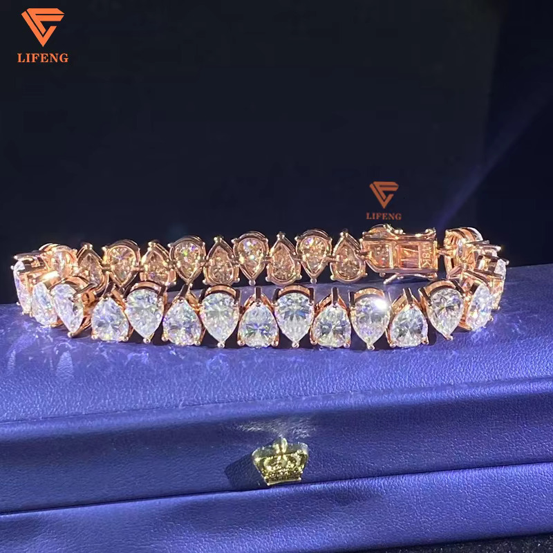 High Quality Moissanite Jewelry Rose Gold Plated 10mm Pear Tennis Bracelet 925 Sterling Silver Vvs Moissanite Diamond Bracelet