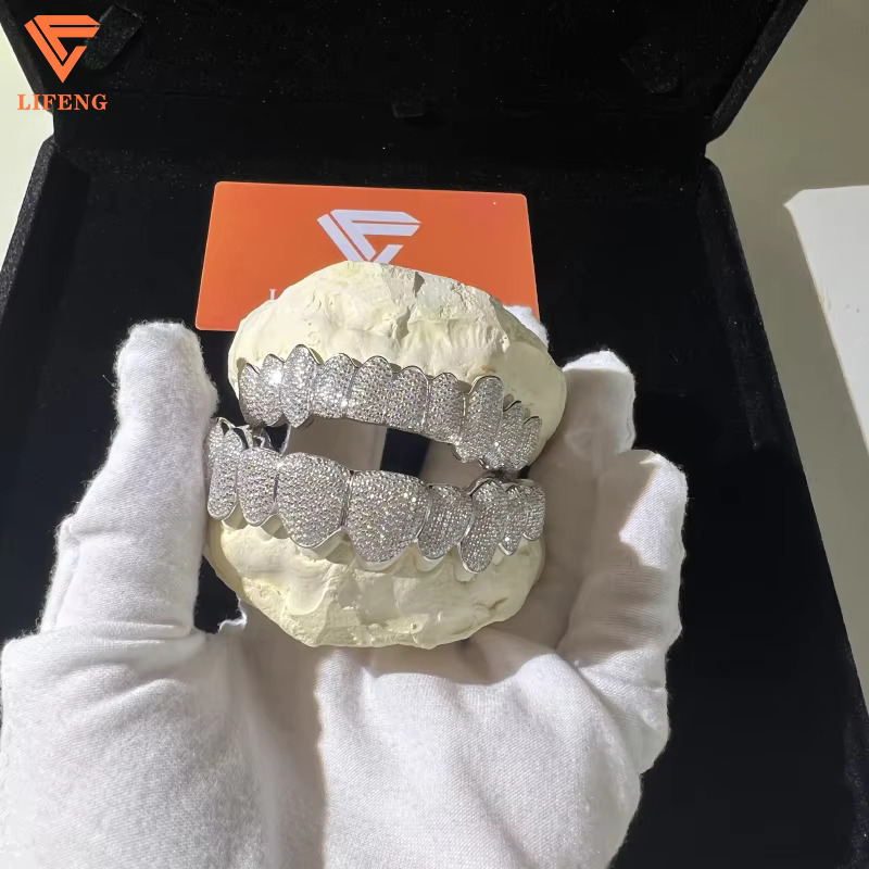 VVS Moissanite Grillz Iced Out Women and Men Hip Hop Fine Jewelry Grills Teeth Grillz Custom 925 Sterling Sliver Diamond Grillz