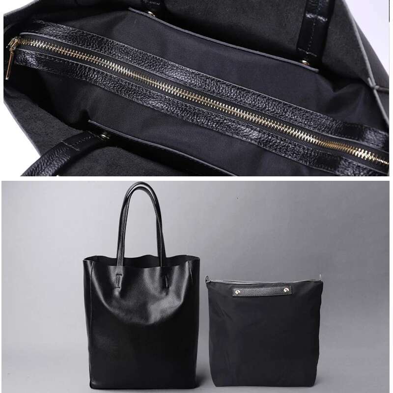 Genuine Women Casual Tote Female Simple Fashion Handbag Lady Cowhide Leather Daily Use Shoulder Shopping Bag
