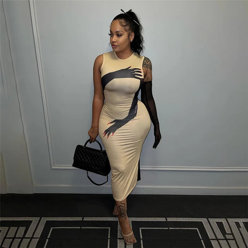 Summer top womens personalized fashion dress spice girl slim niche sense sleeveless long dress vintage harajuku clothes 250317