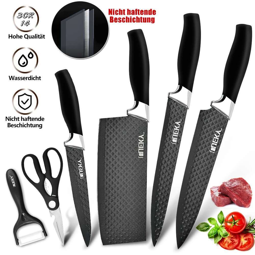 6Pcs Kitchen Knives Set Stainless Steel Slicing Utility Chef Knife Scissors Peeler Fruit Slicer Fish Meat Cleaver Cooker