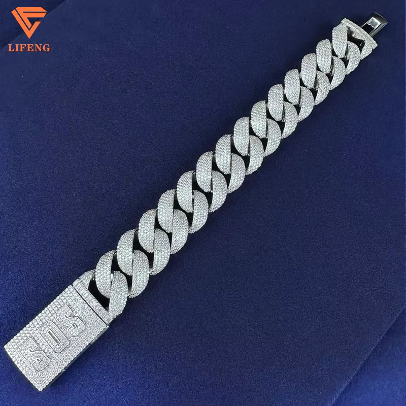 20mm Hip Hop Iced Out VVS Moissanite Diamond Cuban Link Chain Bracelet Fine Jewelry 925 Silver Bracelet Custom Designer Bracelet