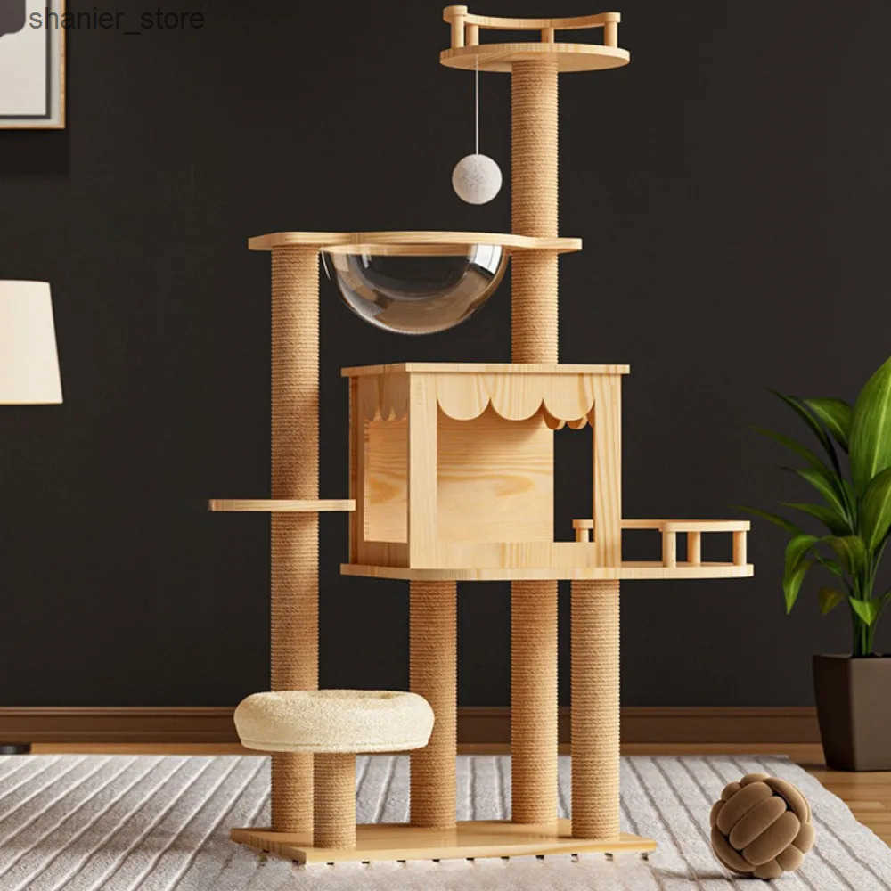 Cat Floor-to-Ceiling Multi layer cat tree with cat nest wear-resistant cat scraper space capsule large cat tower cat play cat tree house