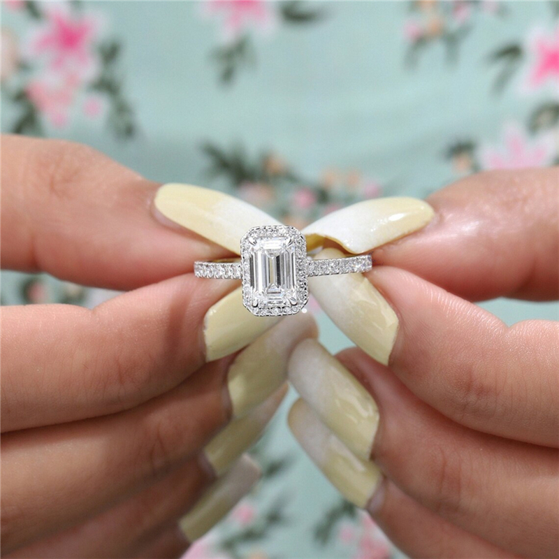Jewelry IGI Certified 1.0 Carat Emerald Cut Lab Diamond Solid Gold Engagement Ring 18K Real Gold Halo Wedding Ring For Women