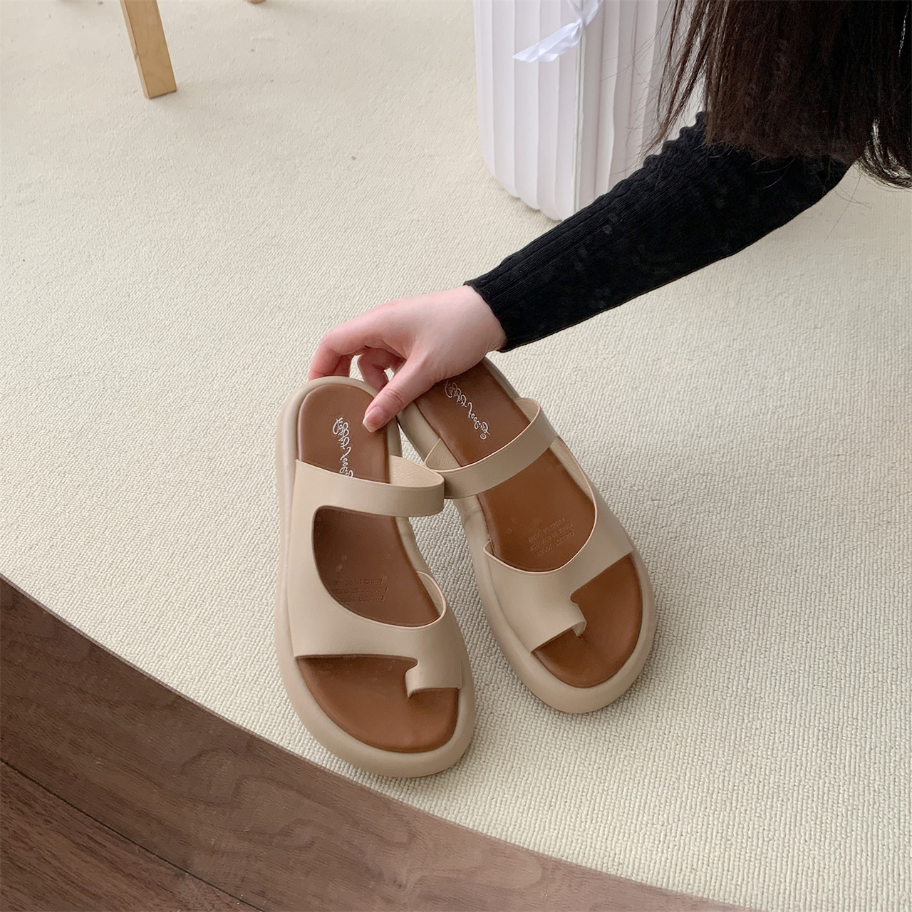 Free shipping new slippers women sandals thick sole breathable comfortable fashion daily outdoor beige black khaki