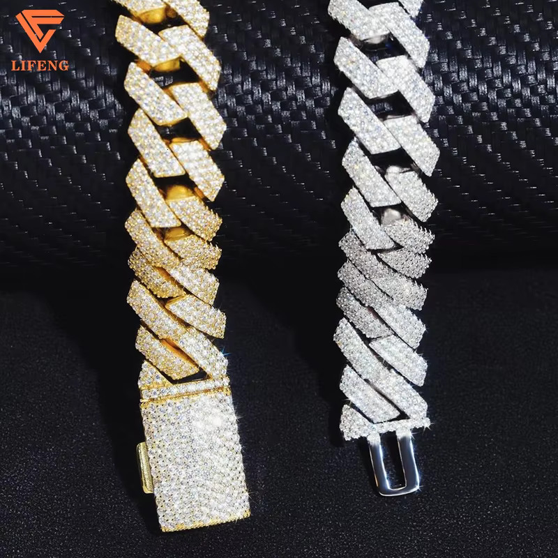 White Gold Plated 925 Sterling Silver VVS Moissanite Diamond Cuban Link Chain Bracelet Iced Out Mossanite Jewelry for Men