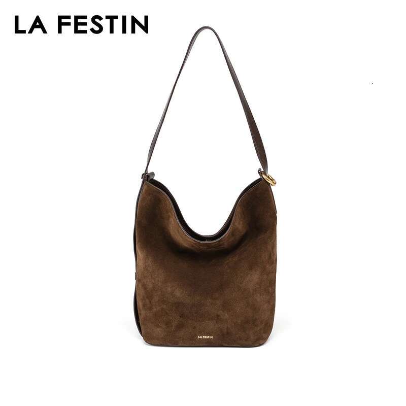 LA FESTIN Original Brand Suede Designer Bucket Shoulder Crossbody Bag Handbag Women Autumn And Winter Bags