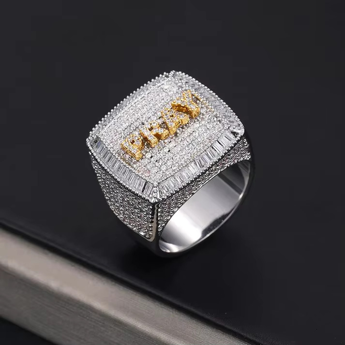 Original in Stock Iced Out Moissanite Ring Fashion Jewelry 14k Gold Hip Hop Moissanite Diamond Cuban Ring for Men