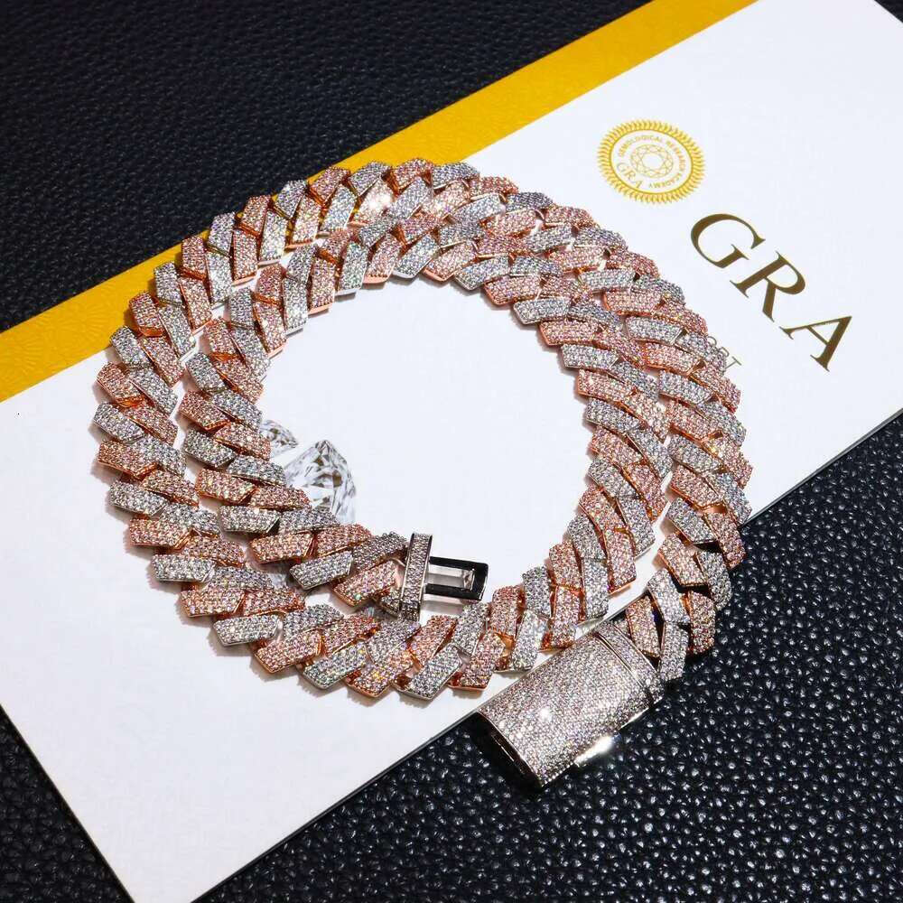 In Stock Drop Shipping Sier Men Rose Gold Solid Heavy Fashion Thick 13MM Iced Out Dia VVS D Color Moissanite Cuban Chain