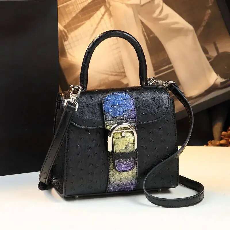 2025 New Designer Foreskin Leather Ostrich Printed Women's Handbag Fashionable High End Light Luxury Niche Pillowcase Cross Body Shoulder Bag