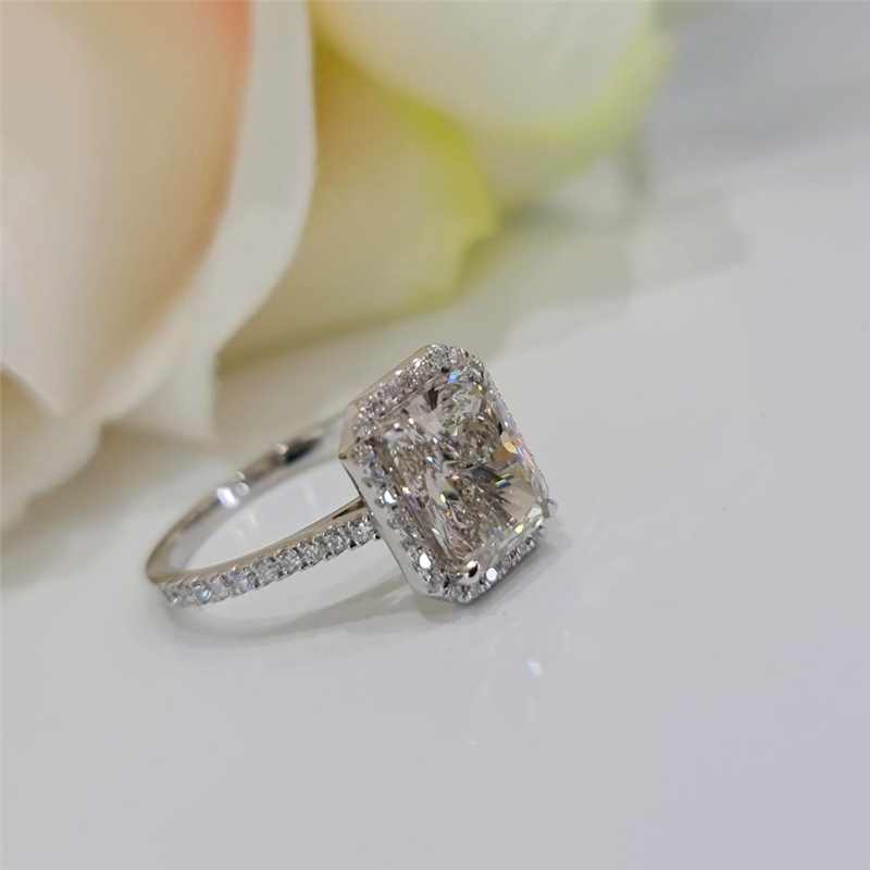 Jewelry IGI Certified 2.0 Carat E VS1 14K White Gold Radiant Lab Diamond Engagement Ring Promise Ring CVD Diamond Halo Womens Wedding Ring