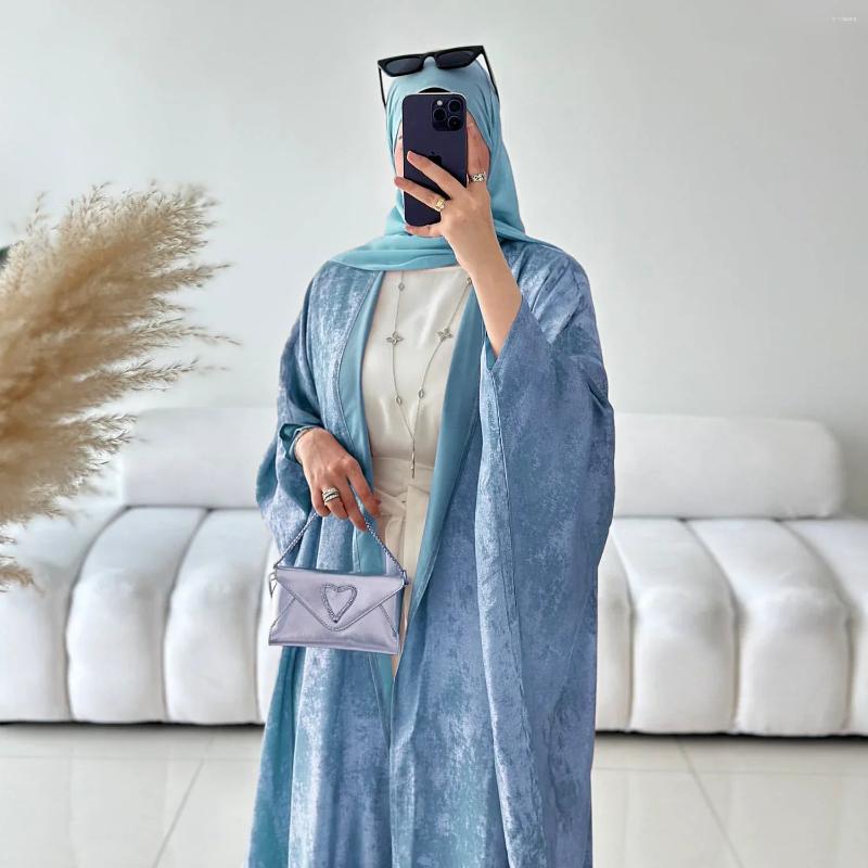 Ethnic Clothing Fashion Elegant Dubai Turkish Abaya 2 Piece Set Muslim's Women Inner Under Dress Abayas Open Front Cardigan Suit 796
