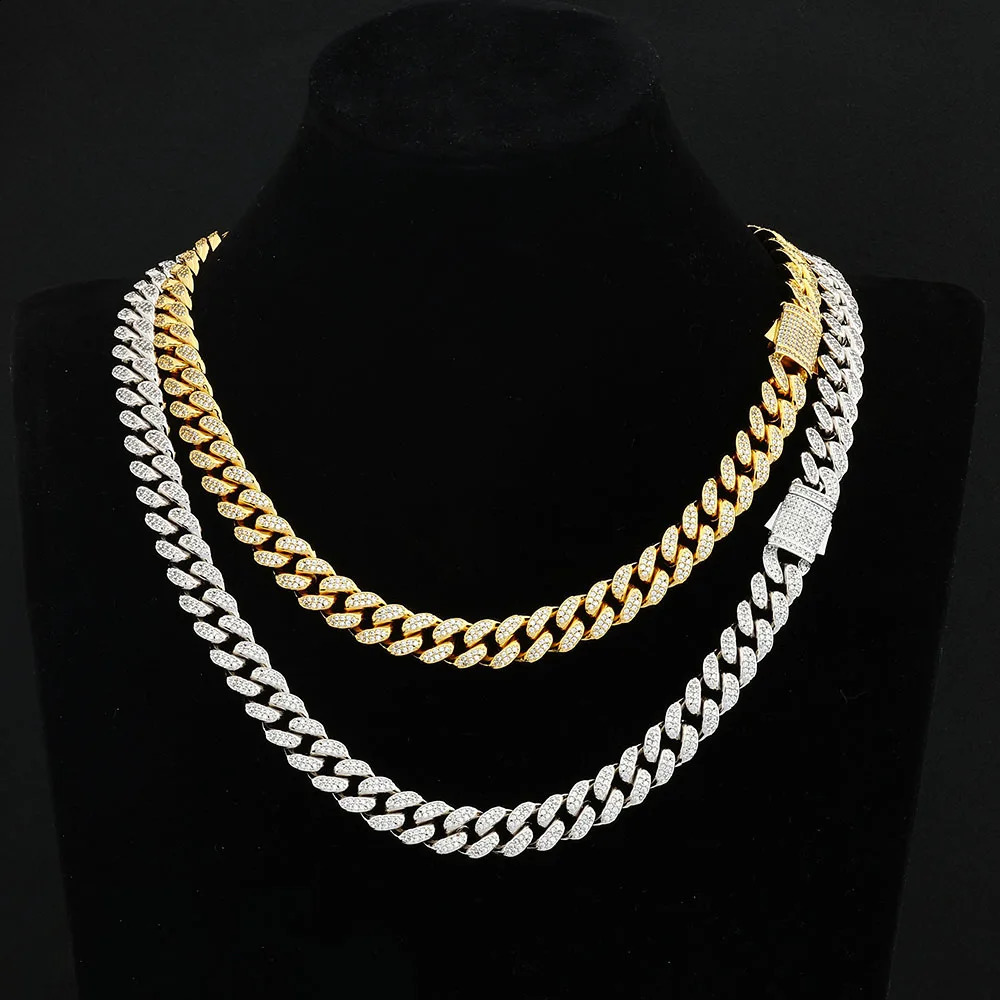 Glamorous 12mm Ice Out Cuba Link Chain Womens 2Row CZ Stone Miami Necklace Hip Hop Jewelry Set y Gift 250317 VVS