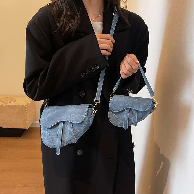 Saddle denim pattern shoulder crossbody mother and daughter sized women's mini bag, 2025 temperament versatile new trend clothing ins